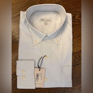 NWT Peter Millar Men's Crown Ease Phillip Sport Shirt - Medium - Blue/White
